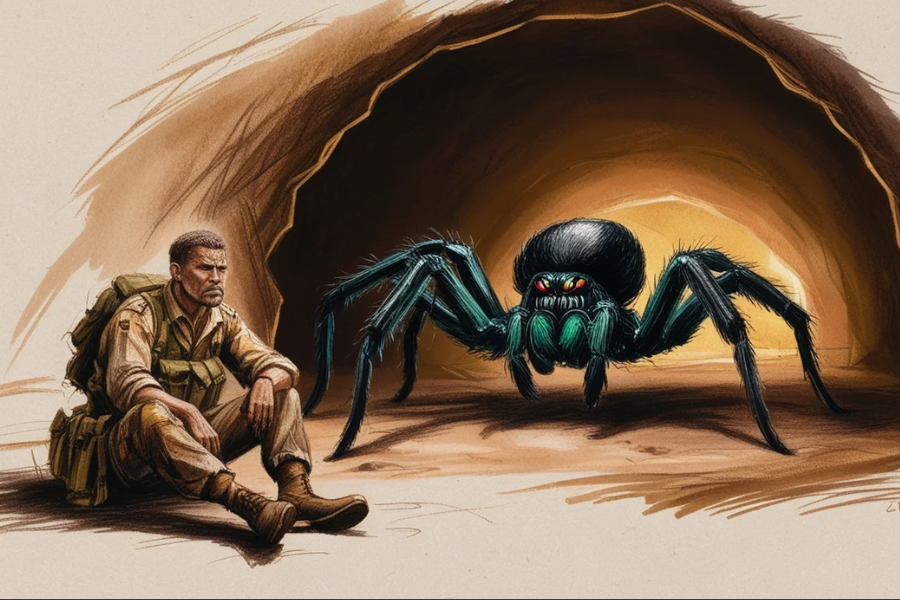 Color Page For Soldier And Spider In Cave Printable Free